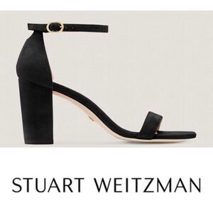 Stuart Weitzman Nearlynude Black Ankle‎ Strap Sandals 10.5 M